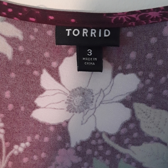 Torrid Burgundy Floral Print Woven Faux Wrap Dress - Picture 4 of 8